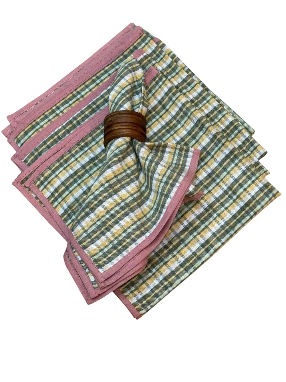 Homemaker Coventry Handloomed Cotton Napkins Set 4 Sage Green Pink Plaid Cottage